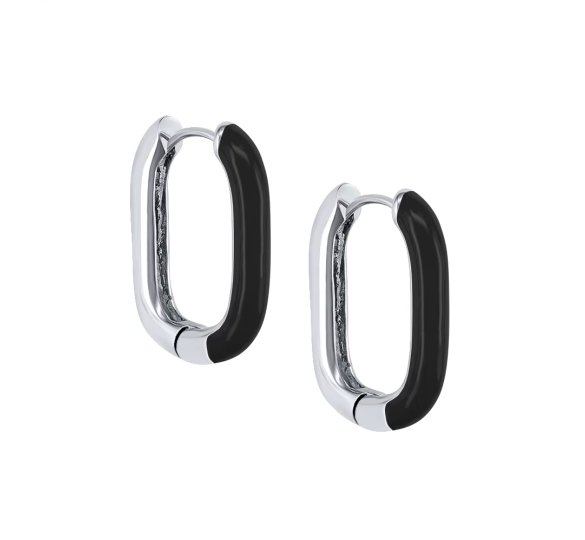 Square enamel black - srebrne prostokątne kolczyki z czarną emalią