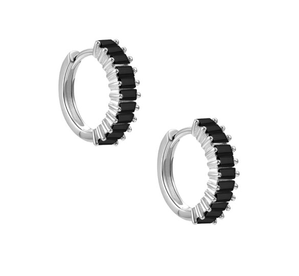 Miracle black hoops - srebrne kolczyki kółka z czarnymi cyrkoniami