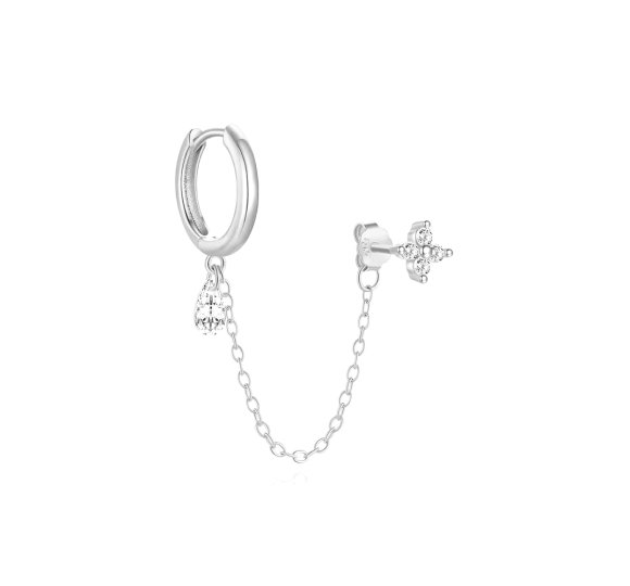 Glamoured Chain - srebrny kolczyk z łańcuszkiem