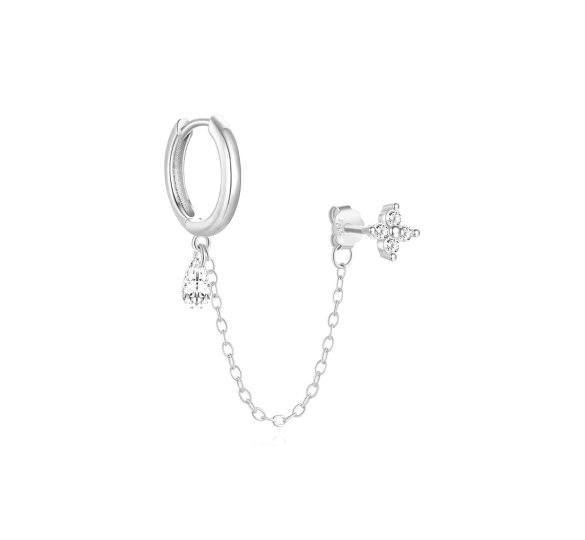 Glamoured Chain - srebrny kolczyk z łańcuszkiem