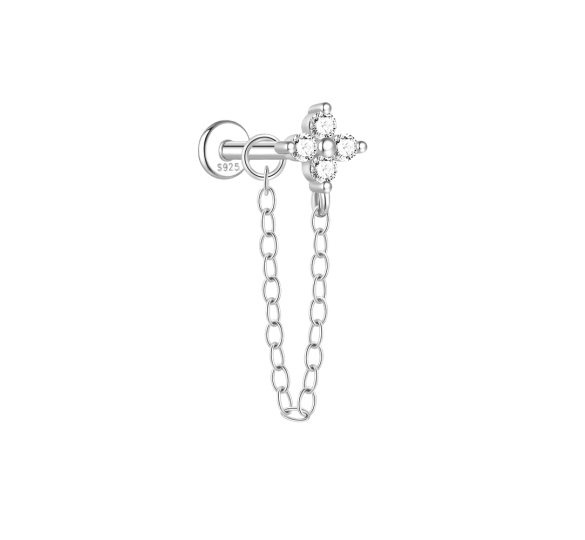 Flower and Chain labret - srebrny kolczyk piercingowy typu labret