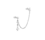 Double diamond chain - srebrne kolczyki sztyft połączone łańcuszkiem