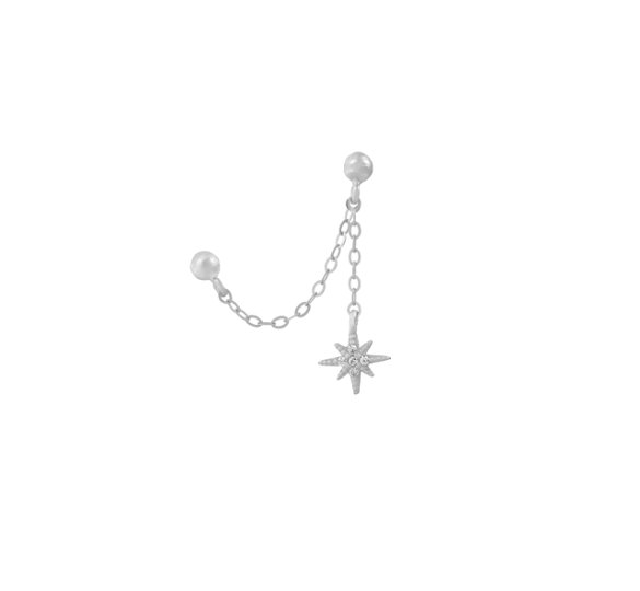 Starlight chain earrings - srebrne kolczyki sztyft połączone łańcuszkiem