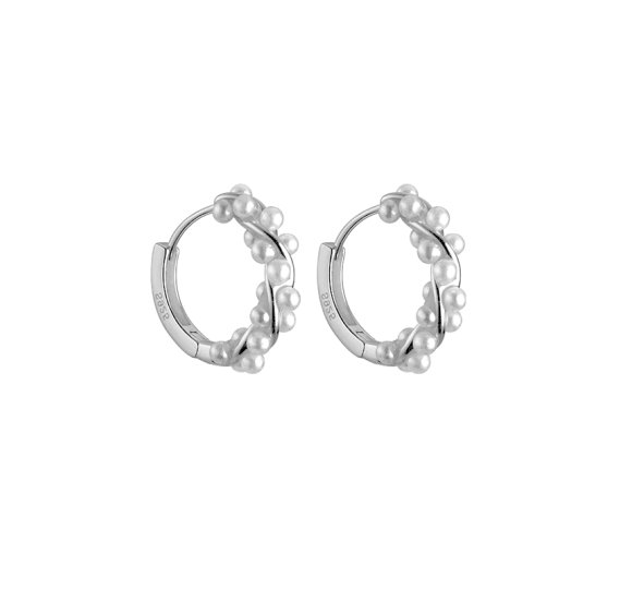 Pearl twisted hoop - srebrne kolczyki kółka z perłami