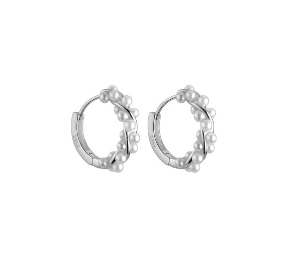 Pearl twisted hoop - srebrne kolczyki kółka z perłami