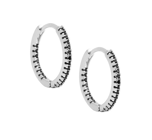 Infinity hoop black - srebrne kolczyki kółka z czarnymi cyrkoniami