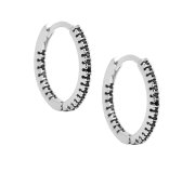 Infinity hoop black - srebrne kolczyki kółka z czarnymi cyrkoniami