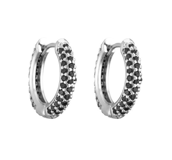 Crystal black hoop - kolczyki kółka z czarnymi cyrkoniami