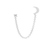 Double studs moon - srebrne kolczyki sztyft połączone łańcuszkiem