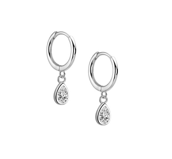 Water drop huggies - srebrne kolczyki kółka z zawieszkami