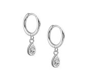 Water drop huggies - srebrne kolczyki kółka z zawieszkami