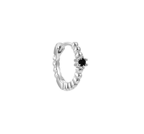 Petite black huggie - subtelny bąbelkowy kolczyk z czarną cyrkonią