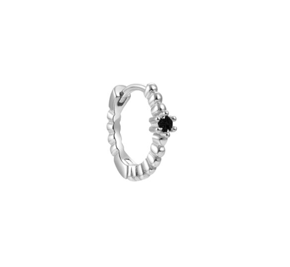 Petite black huggie - subtelny bąbelkowy kolczyk z czarną cyrkonią
