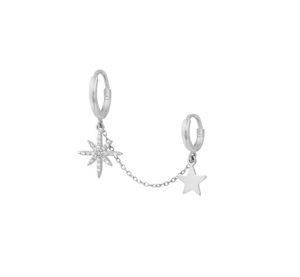 North Stars - chain earrings - pozłacane kolczyki kółka z zawieszkami, połączone łańcuszkiem