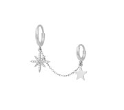 North Stars - chain earrings - pozłacane kolczyki kółka z zawieszkami, połączone łańcuszkiem