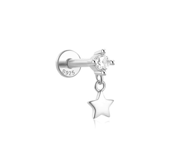 Star labret - srebrny kolczyk piercingowy typu labret z zawieszką