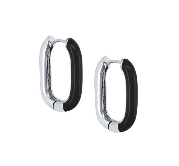 Square enamel black - srebrne, prostokątne kolczyki ze czarną emalią
