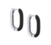 Square enamel black - srebrne, prostokątne kolczyki ze czarną emalią