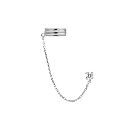 Crystal cuff chain - srebrna nausznica z łańcuszkiem i cyrkonią