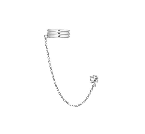 Crystal cuff chain - srebrna nausznica z łańcuszkiem i cyrkonią