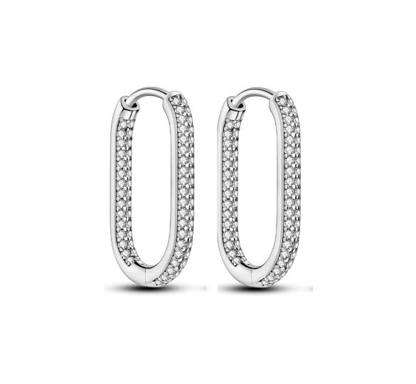 Let U Shine - srebrne owalne kolczyki z drobnymi cyrkoniami
