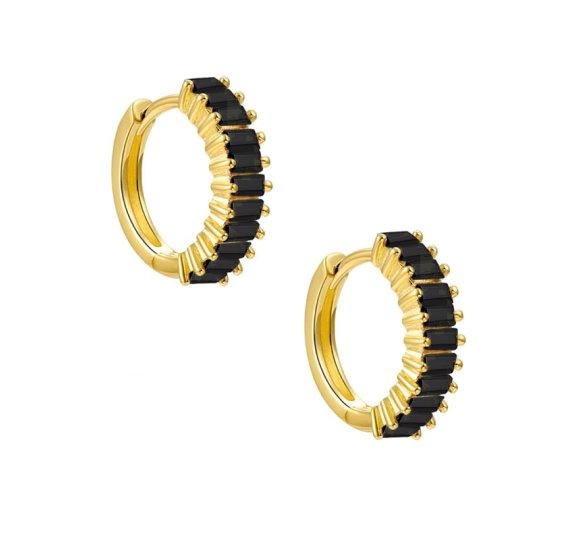 Miracle black hoops - pozłacane kolczyki kółka z czarnymi cyrkoniami