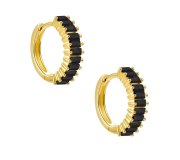 Miracle black hoops - pozłacane kolczyki kółka z czarnymi cyrkoniami