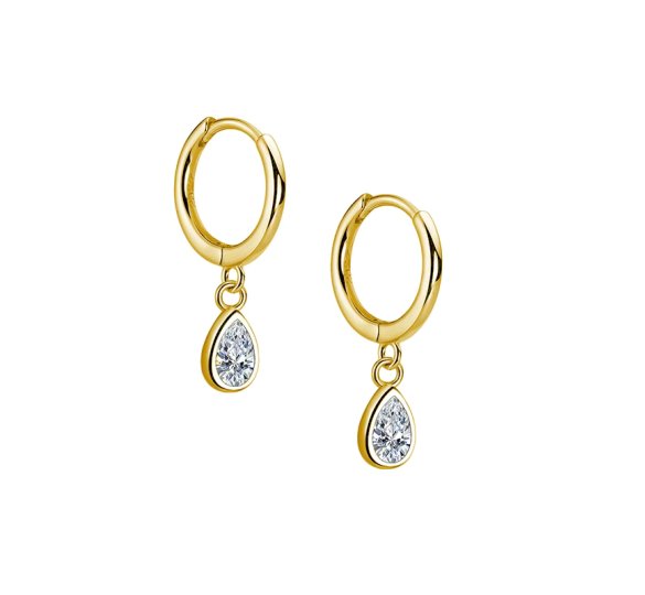 Water drop huggies - pozłacane kolczyki kółka z zawieszkami