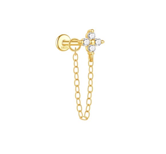 Flower and Chain labret - pozłacany kolczyk piercingowy typu labret