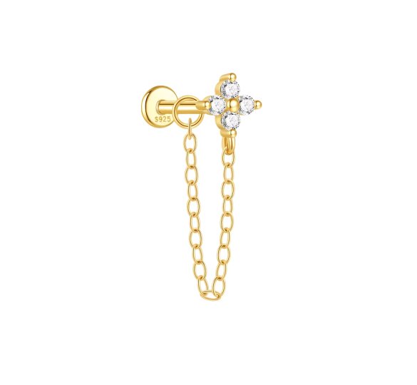 Flower and Chain labret - pozłacany kolczyk piercingowy typu labret