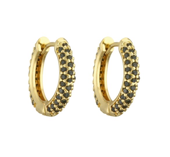 Crystal black hoop - kolczyki kółka z czarnymi cyrkoniami