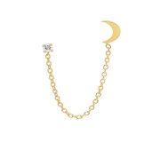 Double studs moon - pozłacane kolczyki sztyfty połączone łańcuszkiem