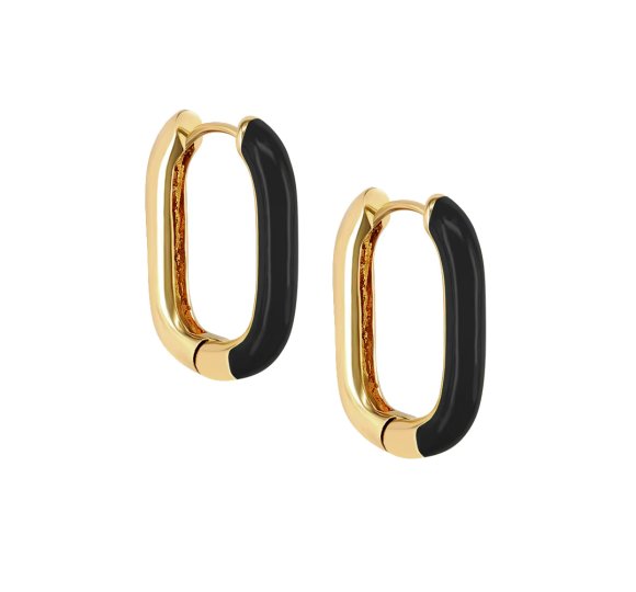 Square enamel black - pozłacane, prostokątne kolczyki ze czarną emalią