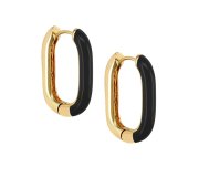 Square enamel black - pozłacane, prostokątne kolczyki ze czarną emalią