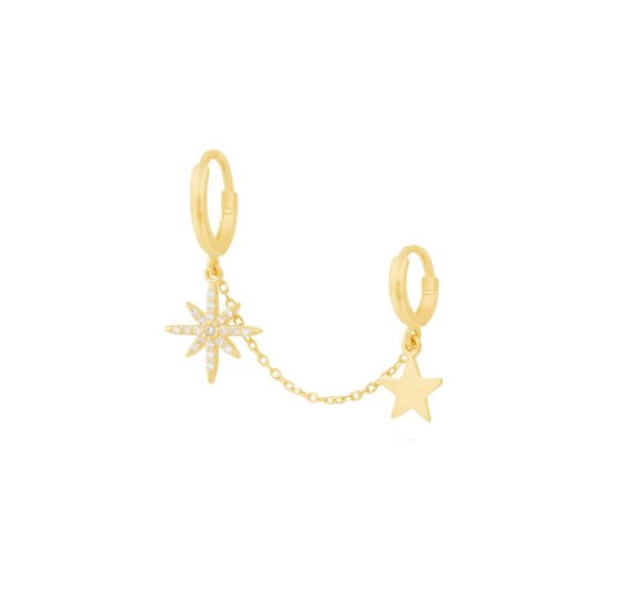 North Stars - chain earrings - pozłacane kolczyki kółka z zawieszkami, połączone łańcuszkiem