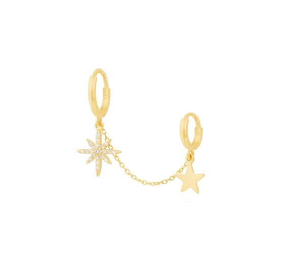 North Stars - chain earrings - pozłacane kolczyki kółka z zawieszkami, połączone łańcuszkiem