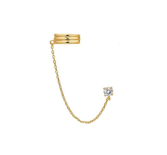 Crystal cuff chain - pozłacana nausznica z łańcuszkiem i cyrkonią
