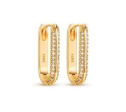 Big zircon long oval - pozłacane owalne kolczyki z cyrkoniami