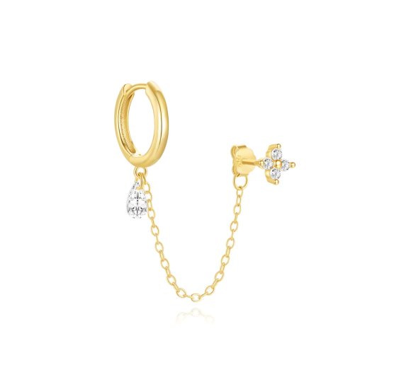 Glamoured Chain - pozłacany kolczyk z łańcuszkiem