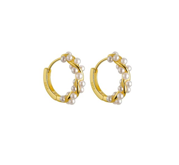 Pearl twisted hoop - pozłacane kolczyki kółka z perłami