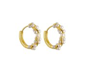 Pearl twisted hoop - pozłacane kolczyki kółka z perłami