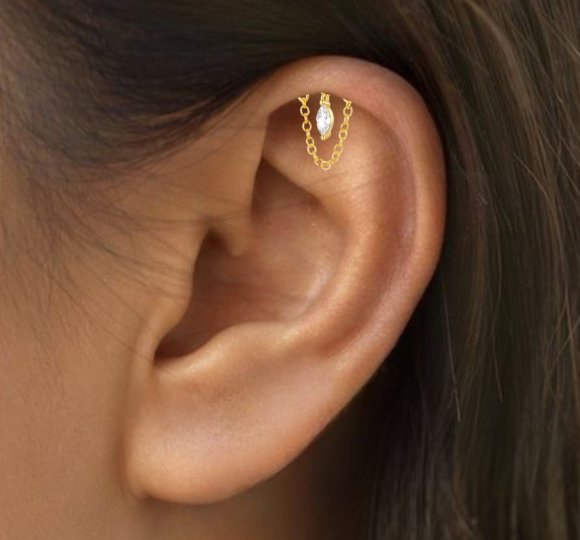 Hidden helix marquise - pozłacany kolczyk piercingowy typu labret