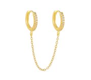 Double hoop chain - pozłacane kolczyki kółka z cyrkoniami połączone łańcuszkami