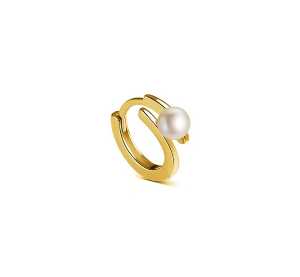 Pearl mid helix huggie – mały, pozłacany kolczyk kółeczko z perłą