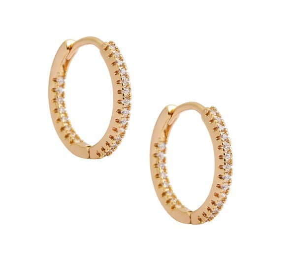 Infinity hoop white - pozłacane kolczyki kółka z cyrkoniami