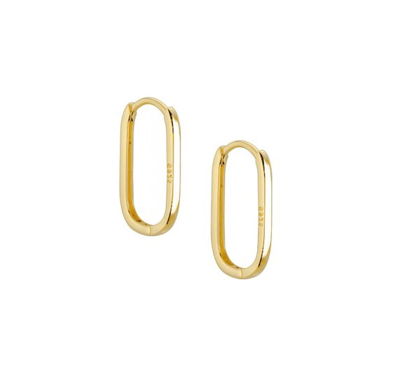 Long oval - pozłacane, owalne kolczyki kółka