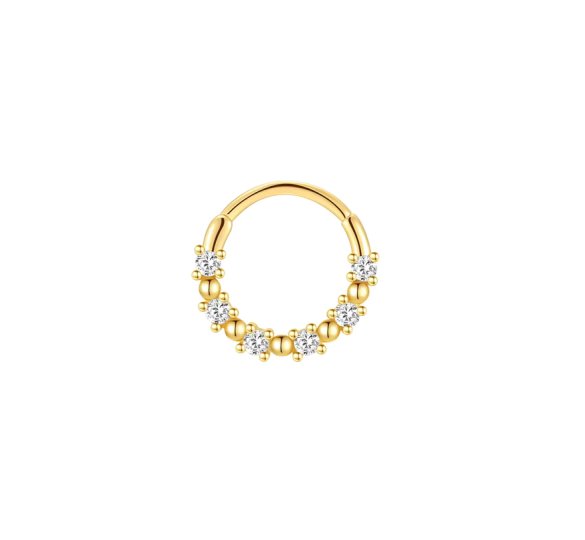Crystal daith hoop - pozłacany kolczyk piercingowy, kółko