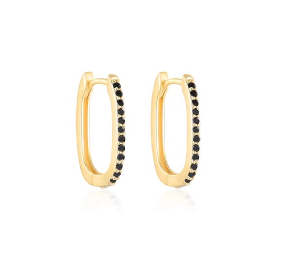 Black oval hoop - prostokątne kolczyki z czarnymi cyrkoniami