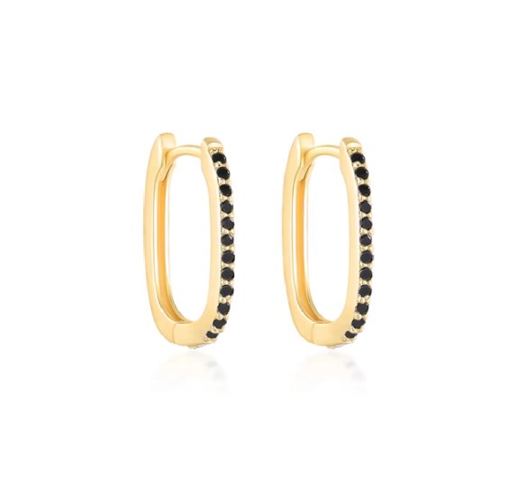 Black oval hoop - prostokątne kolczyki z czarnymi cyrkoniami