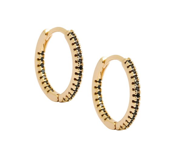 Infinity hoop black - pozłacane kolczyki kółka z czarnymi cyrkoniami